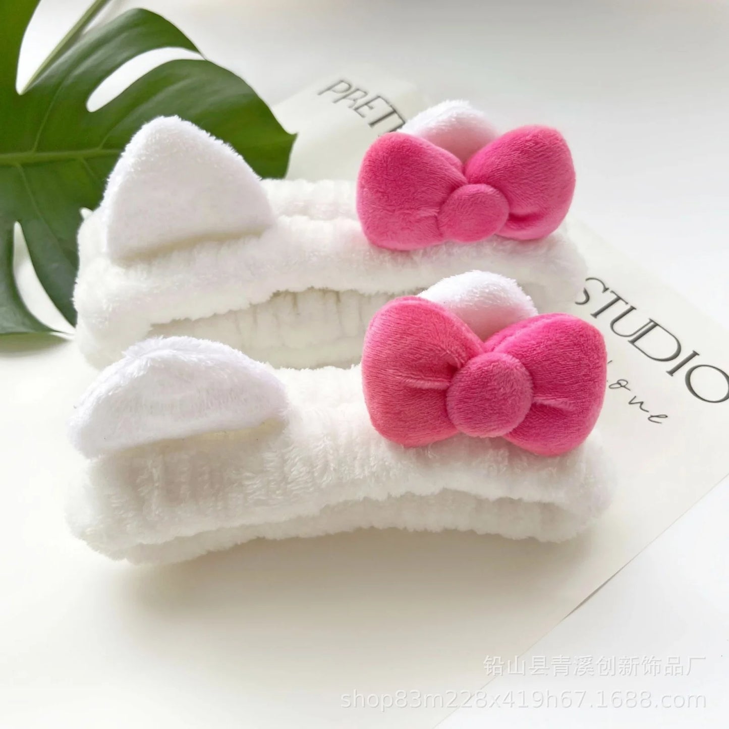 3PCS White & Pink Plush Hello Kitty Headband & Scrunchie Set