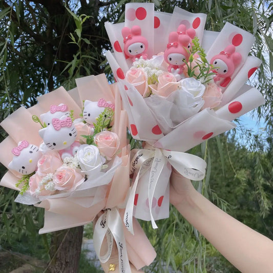 Adorable My Melody Doll | Surrounded by a Beautiful Artificial Flower Bouquet