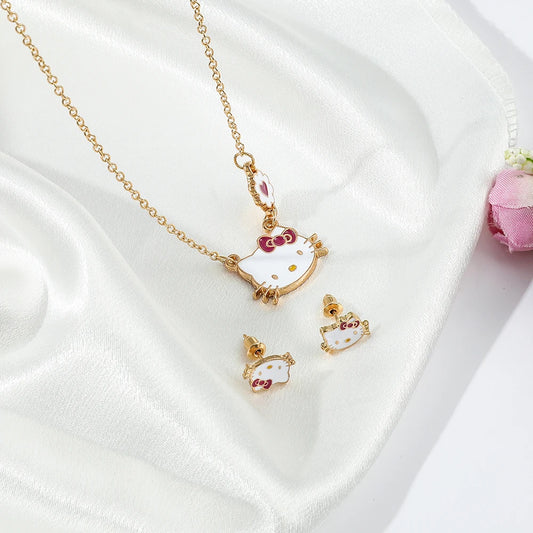Charming Hello Kitty Necklace & Stud Earrings – The Perfect Kawaii Duo