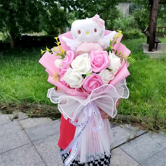 Charming Hello Kitty Plush Bouquet | Angel Wings with a Floral Surround