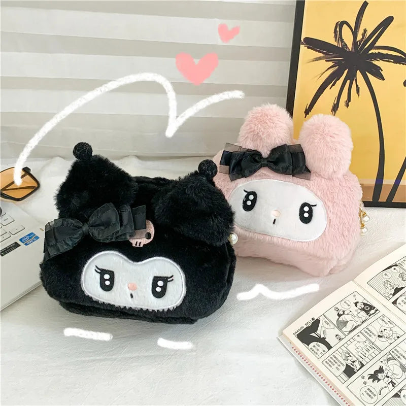 Charming Sanrio My Melody Fluffy Makeup Bag – Perfect for Beauty Lovers