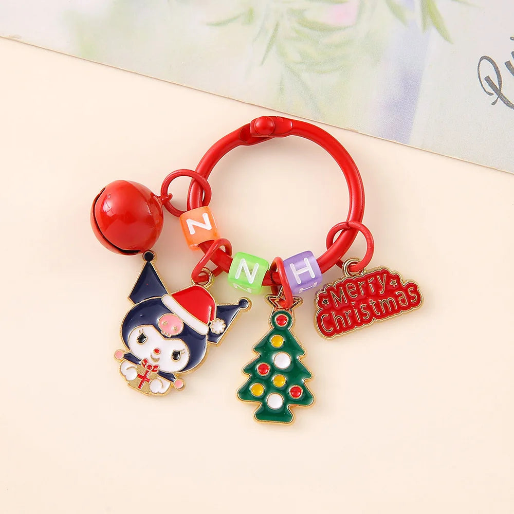 Sanrio Christmas Charm Keychains – Hello Kitty, My Melody, Kuromi & Cinnamoroll with Festive Tree & Bell