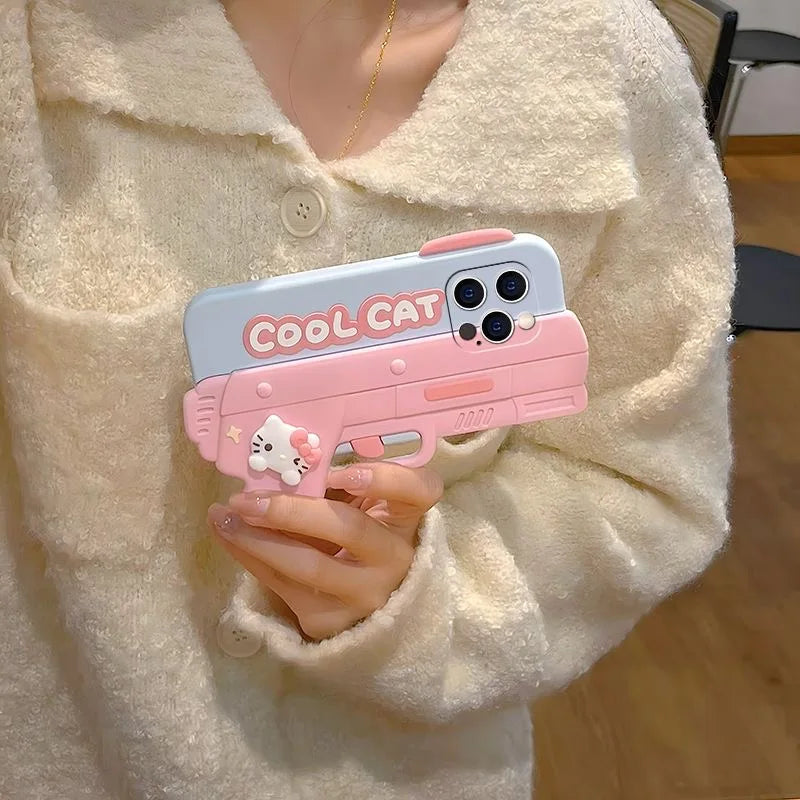 Cool 3D Cute Cat Hello Kitty Phone Case – Shooting Style in Soft Silicone