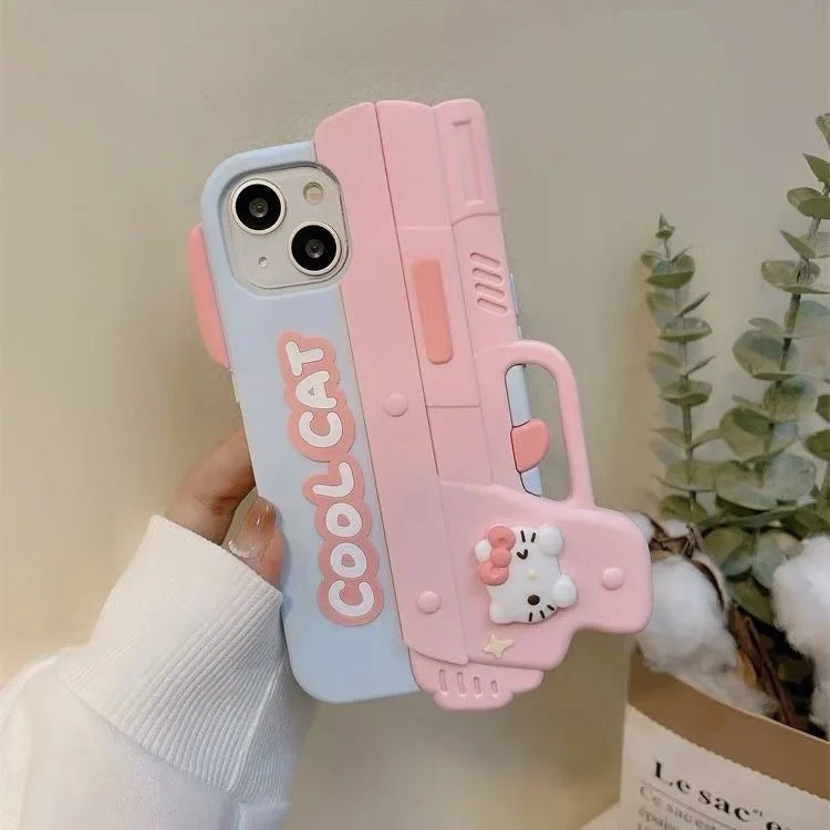 Cool 3D Hello Kitty Phone Case – Shooting Style in Soft Silicone