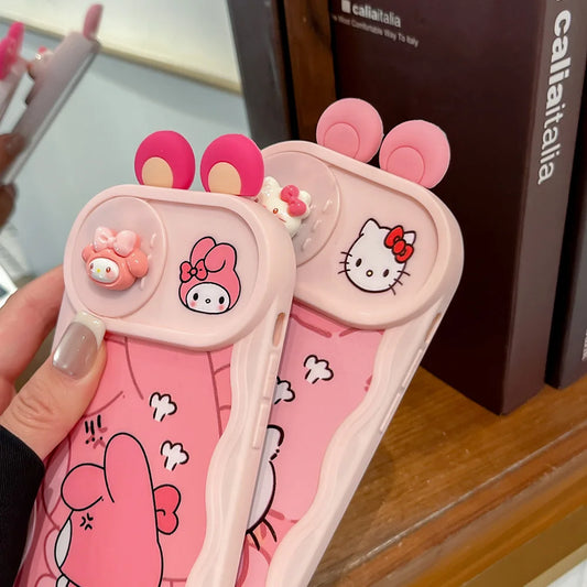 Cute Sanrio 3D Ears Camera Slide Case for iPhone