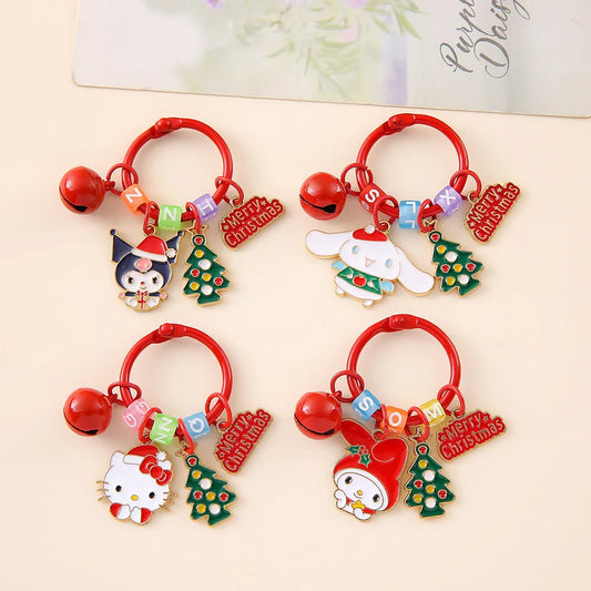 Cute Sanrio Christmas Keychains – Hello Kitty, My Melody, Kuromi, Cinnamoroll with Tree & Jingle Bell