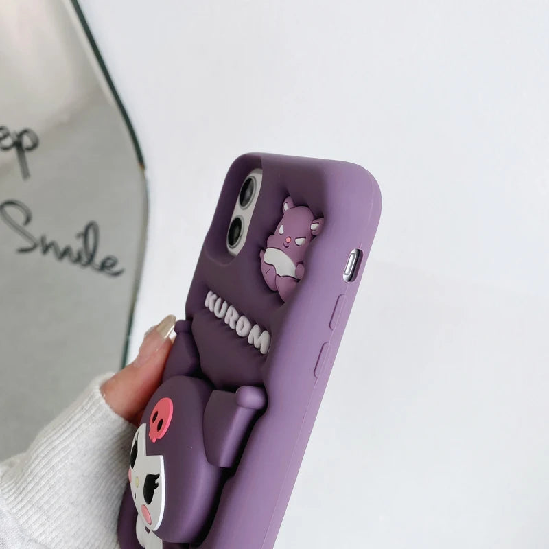 Cute Sanrio Kuromi Phone Case Design with Grip Tok Holder & Soft Silicone