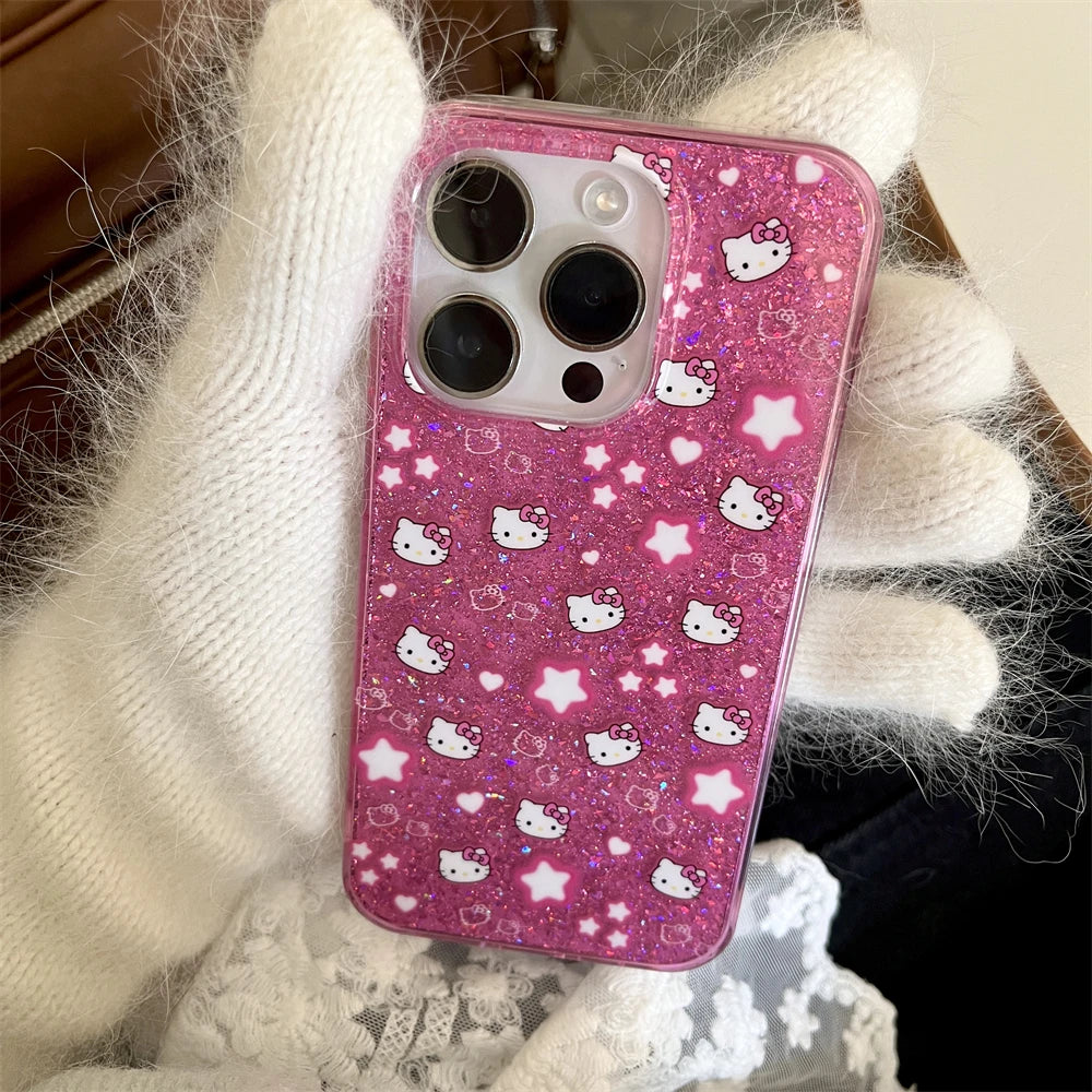 Cute & Sparkly: Pink Hello Kitty Glitter Stars Phone Case