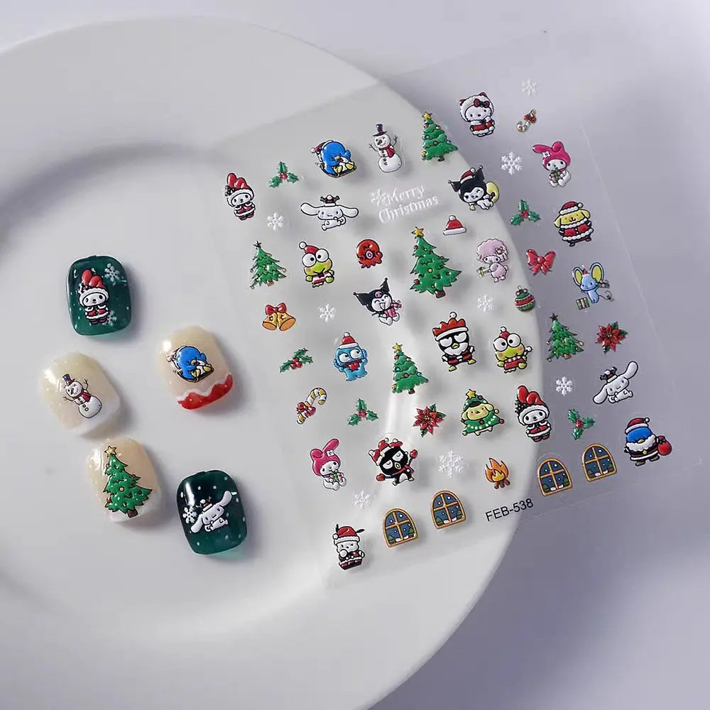 DIY Sanrio 3D Christmas Nail Stickers – Charming Festive Decorations