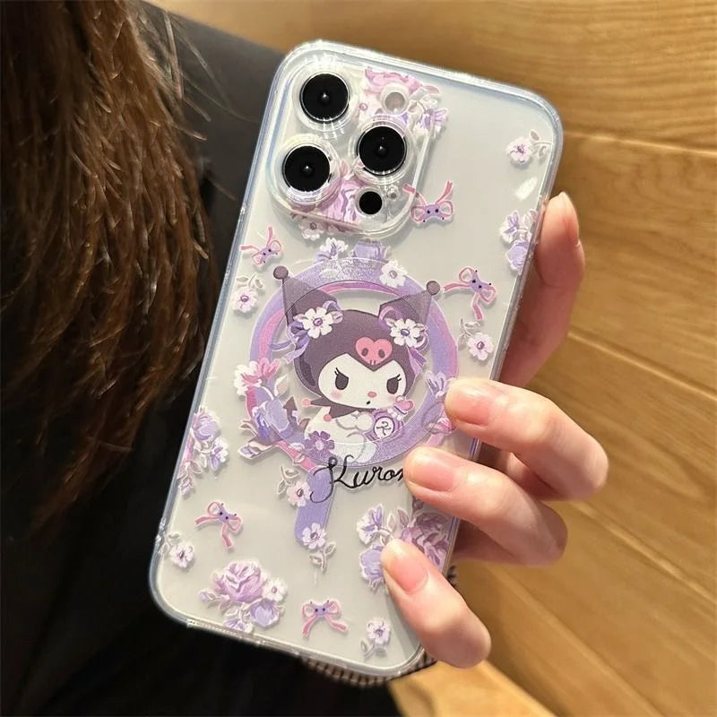Floral Punk with Kuromi: MagSafe Magnetic Phone Case