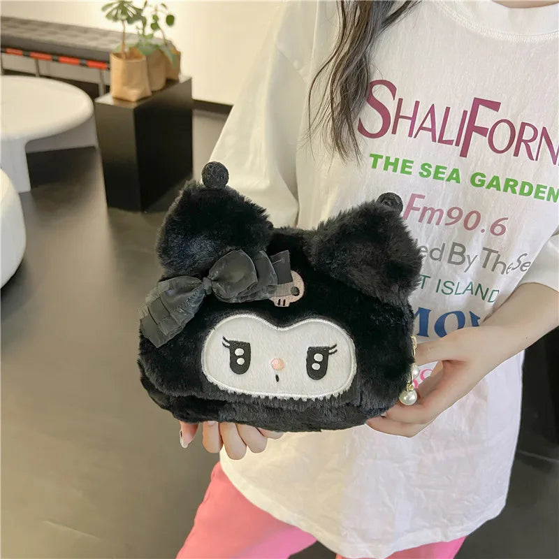 Fluffy Kuromi Cosmetic Bag – Sanrio's Kawaii Touch with a Punk Twist