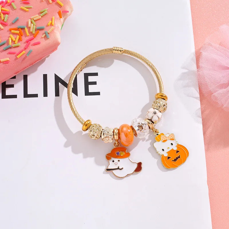 Halloween Bracelet Hello Kitty & Ghost charm adjustable Bracelet