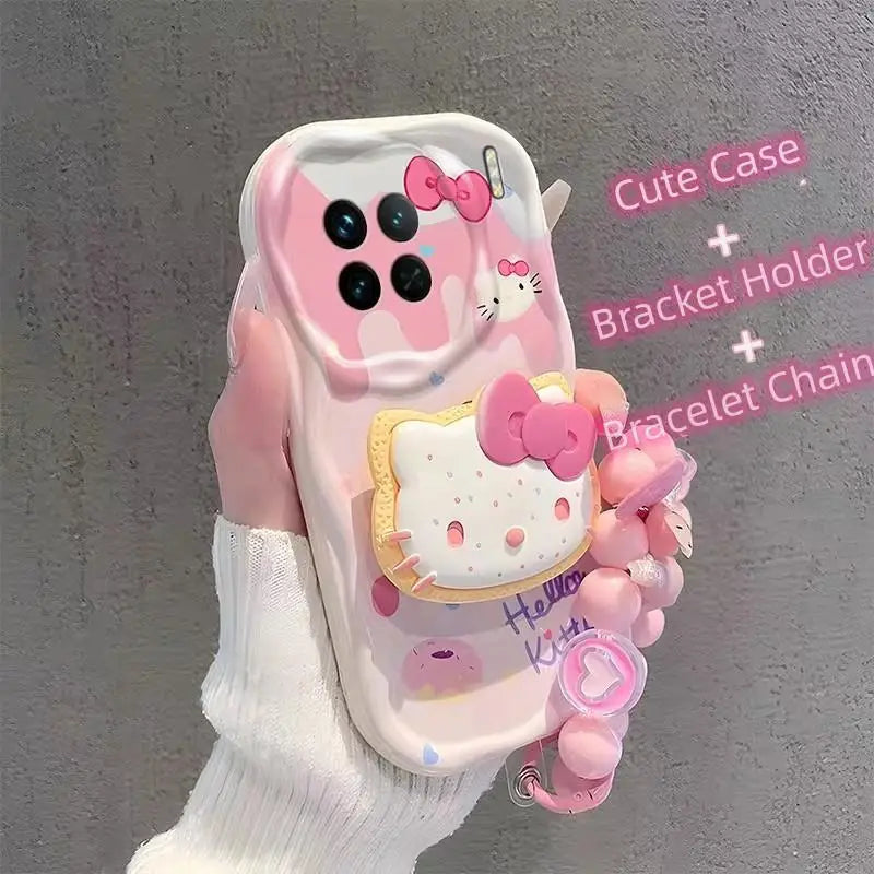 Hello Kitty 3D Wavy Curved Edge Bracket Bracelet Phone Case