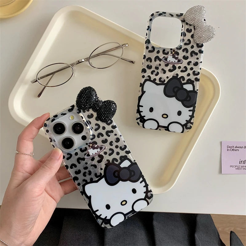 Hello Kitty Black or White Diamond Knot iPhone Case – Chic and Stylish