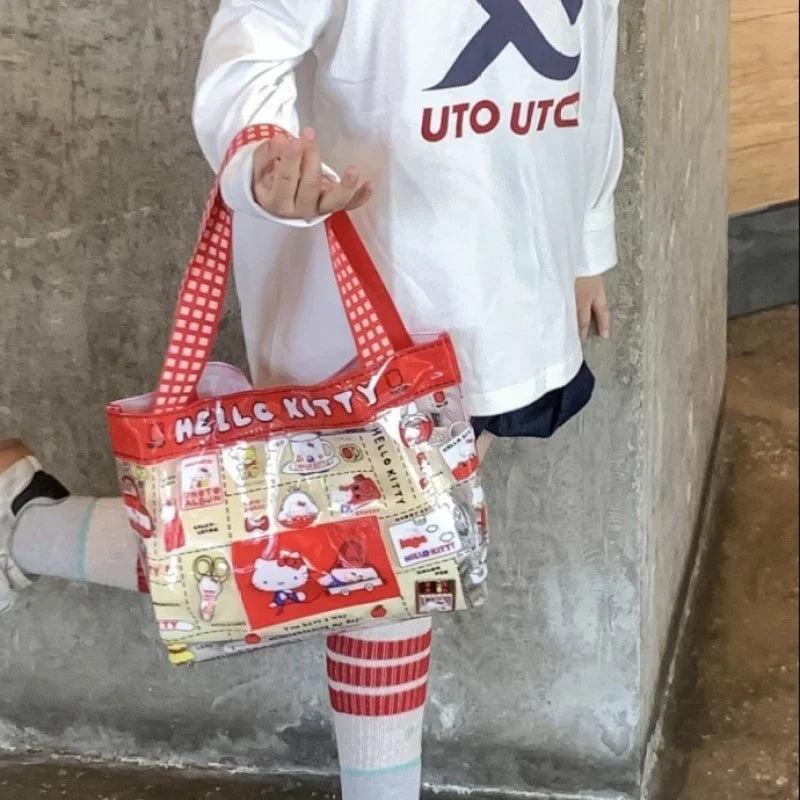 Hello Kitty Clear PVC Handbag – Cute Waterproof Tote for Beach & Pool