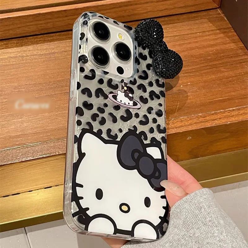 Hello Kitty Diamond Knot iPhone Case – Classic Black & White Design