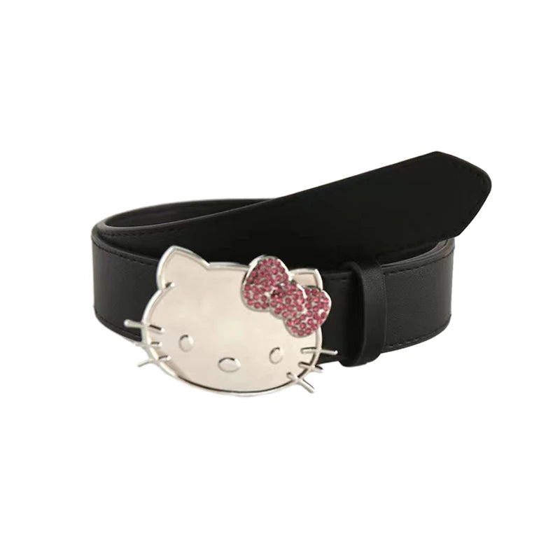 Hello Kitty Head Rhinestone Black Belt – Cute and Glamorous Fashion Statement