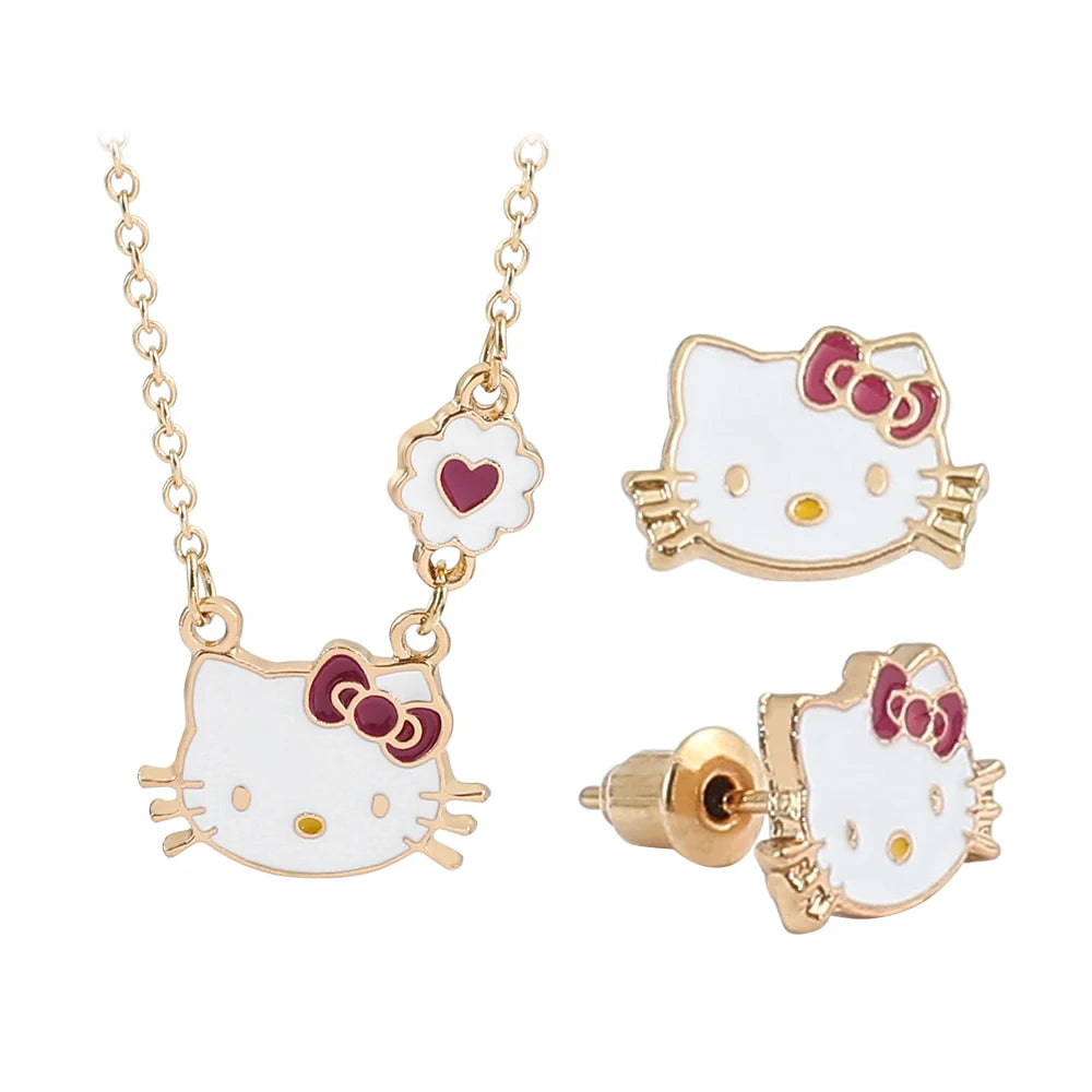 Hello Kitty Kawaii Necklace & Earrings Set – Sweet Sanrio Style