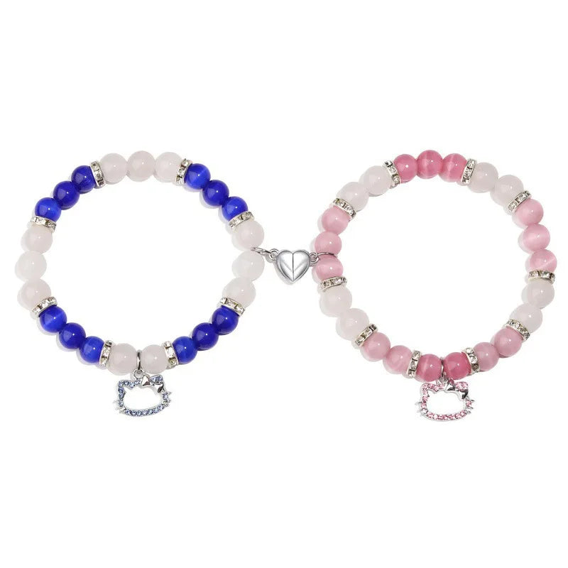 Hello Kitty Magnetic Couple Bracelets – Crystal Beaded Set of 2