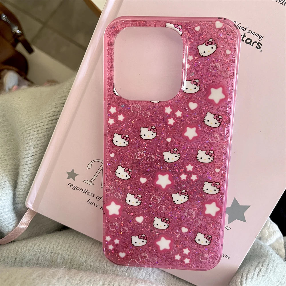 Hello Kitty Meets Glam: Glitter Stars Pink Phone Case