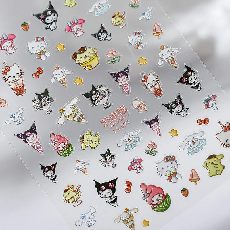 Hello Kitty, My Melody, Cinamorroll, Kuromi 5D DIY nail stickers