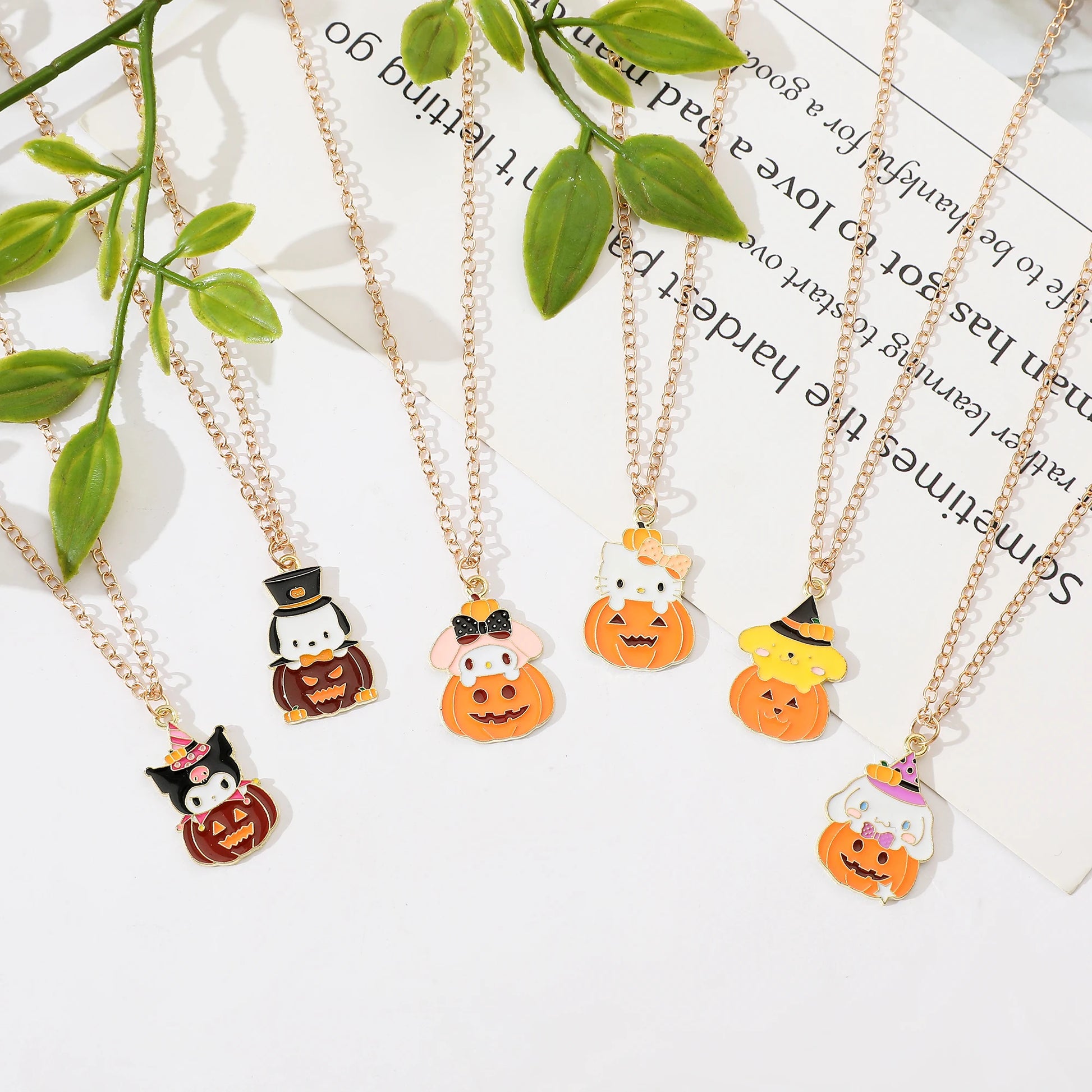 Hello Kitty, My Melody, Kuromi, Cinnamoroll, Pompompurin and Pochacco Halloween Pumpkin Pendant with Necklace