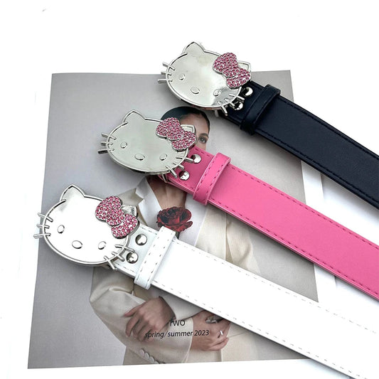 Hello Kitty Rhinestone Belt – Charming Head Design with Glittering Details