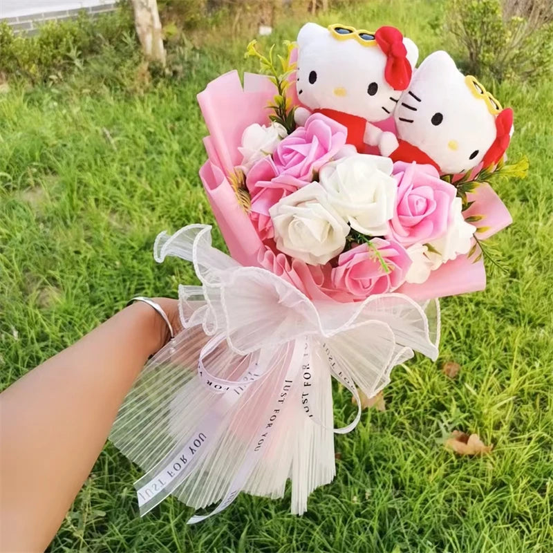 Hello Kitty Sunglasses Plush Bouquet | Delightful Pink and White Floral Design