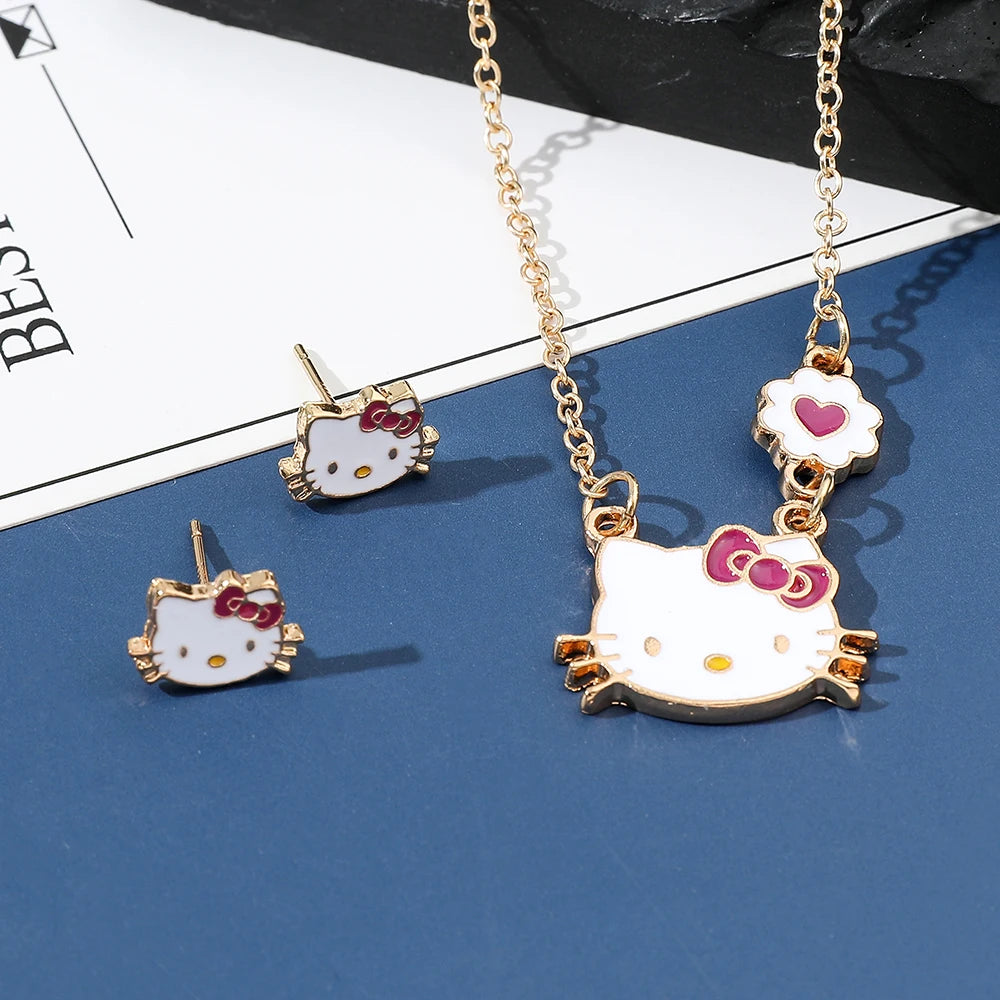 Hello Kitty Sweetness – Kawaii Necklace and Earrings Stud Set