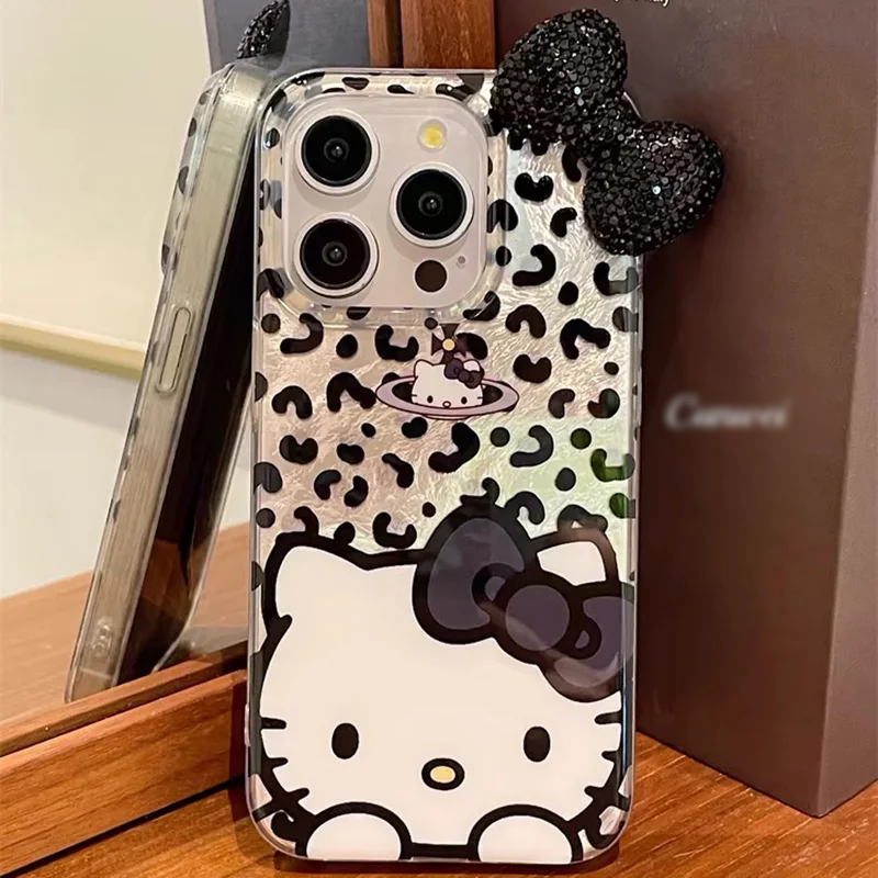 Hello Kitty iPhone Case – Black & White Diamond Knot for Luxe Style