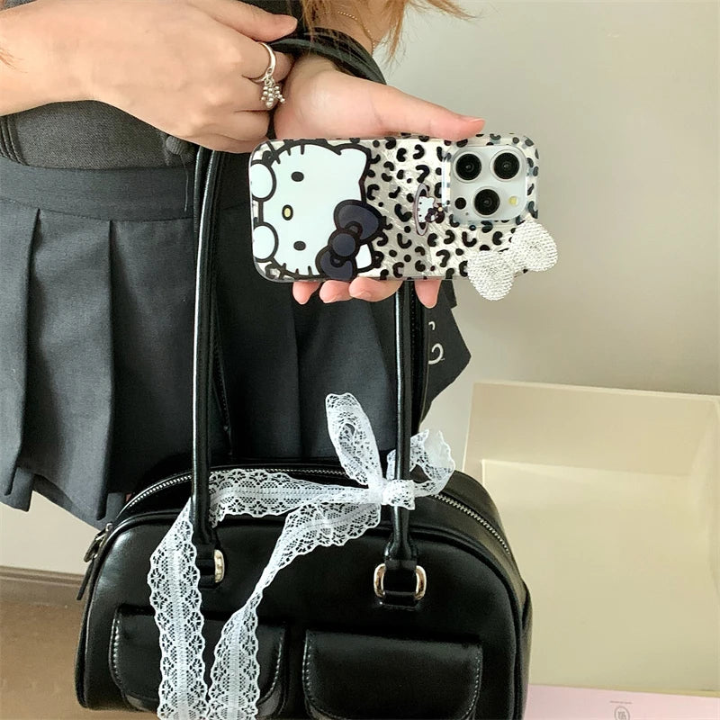 Hello Kitty iPhone Case – Black & White with Elegant Diamond Knot