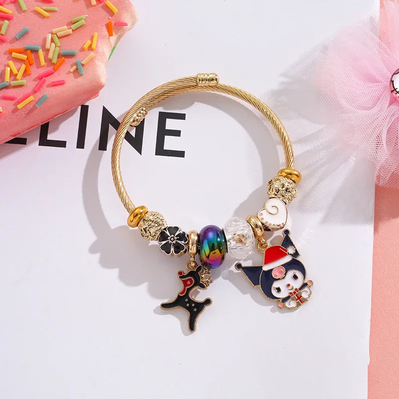 Holiday Cheer Sanrio Kuromi Beaded Bracelet | Adjustable Christmas Charms