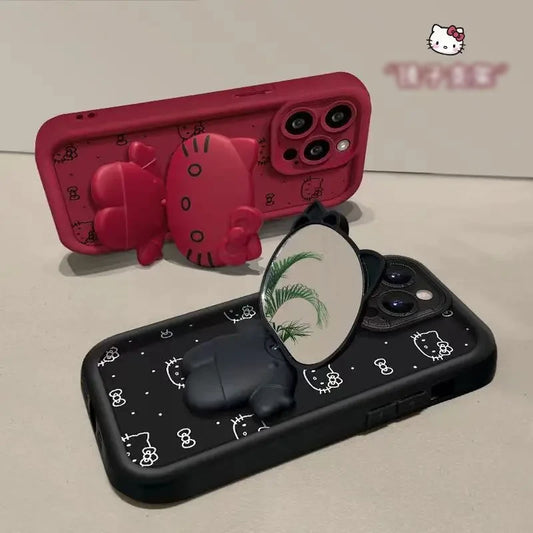 Kawaii Hello Kitty Mirror Stand Case â Red or Black Fashion Phone Cover