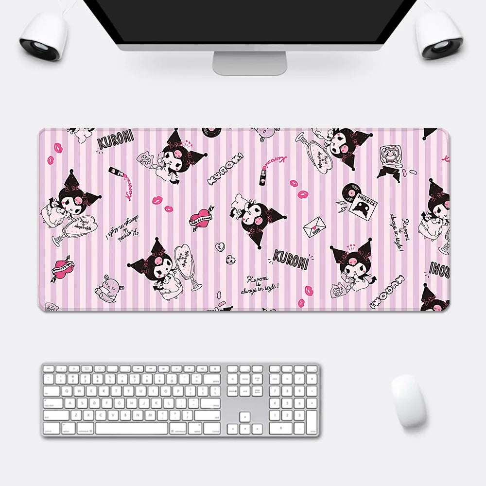 Kawaii Kuromi Desk Setup – Large Pink Mousepad Table Mat