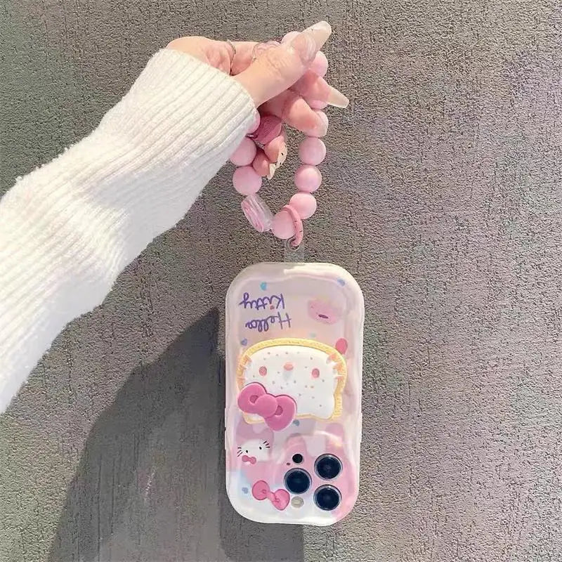 Kawaii Meets Style: My Melody 3D Wavy Curved Edge Case with Bracelet