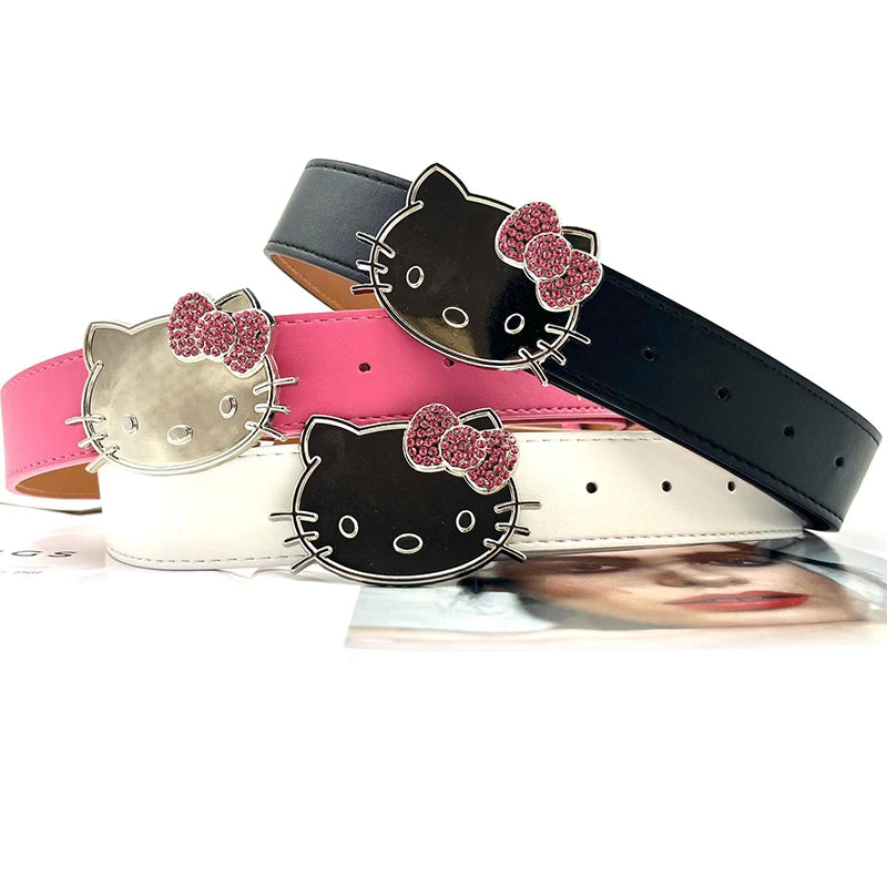 Kawaii Sanrio Hello Kitty Head Rhinestone Belt – Stylish and Fun