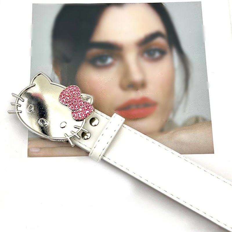 Kawaii Sanrio Hello Kitty Head Rhinestone Belt – Stylish in White