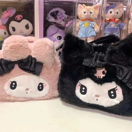 Kuromi Fluffy Makeup Bag – Sanrio's Punk-Inspired Kawaii Storage