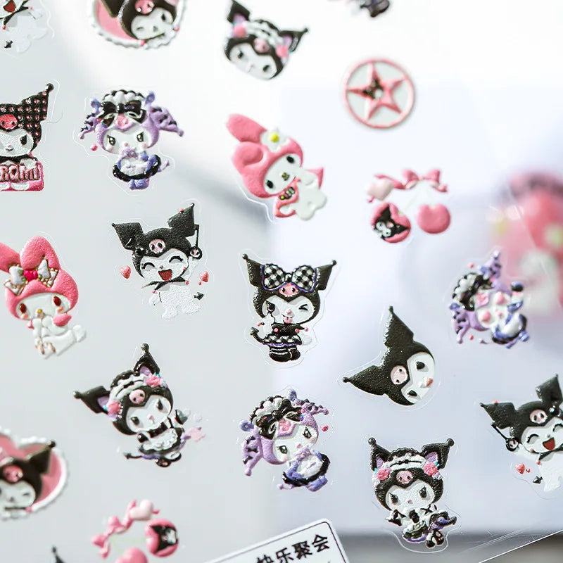 Kuromi and Melody 5D Embossed Nail Stickers for DIY Nail Art