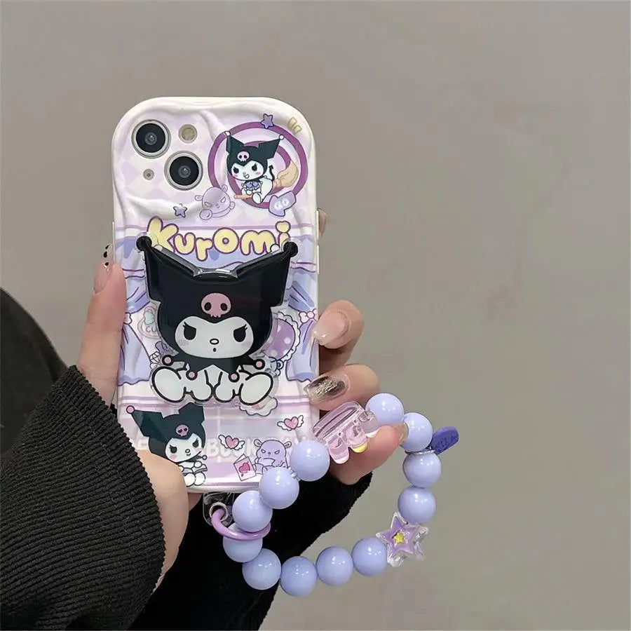 Kuromi’s Bold Style: 3D Wavy Curved Edge Bracket Phone Case