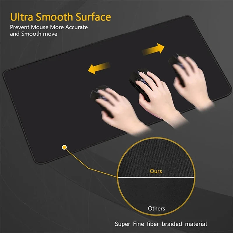 Mouse pad with hands and mouse on a dark background, highlighting its ultra-smooth surface.