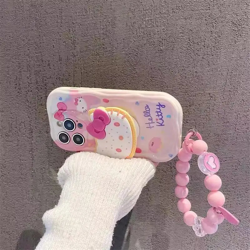 My Melody’s Wavy Charm: 3D Curved Edge Bracket Bracelet Phone Case