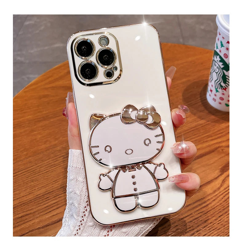 White Hello Kitty Phone case with Mirror and Bracket Holder