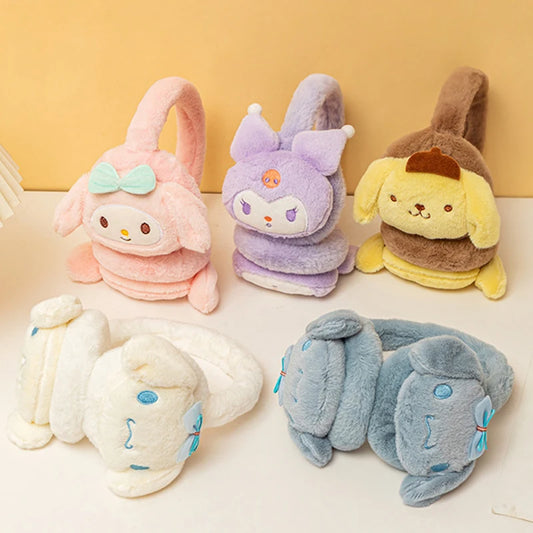 Sanrio Character Fluffy Earmuffs | Soft Plush Ear Warmer Kuromi, My Melody, Cinnamoroll, Pompompurin