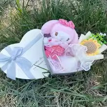 Sanrio My Melody Plush Toy Heart Shape Gift Box | My Melody Stuff Toy with Crochet Rose Bouquet