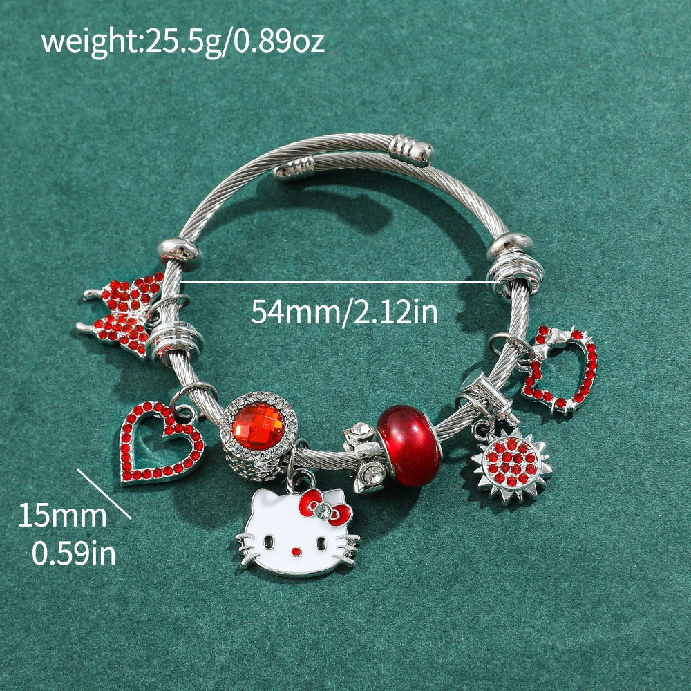 Hello Kitty Charms Bracelet with Red Stone and charms
