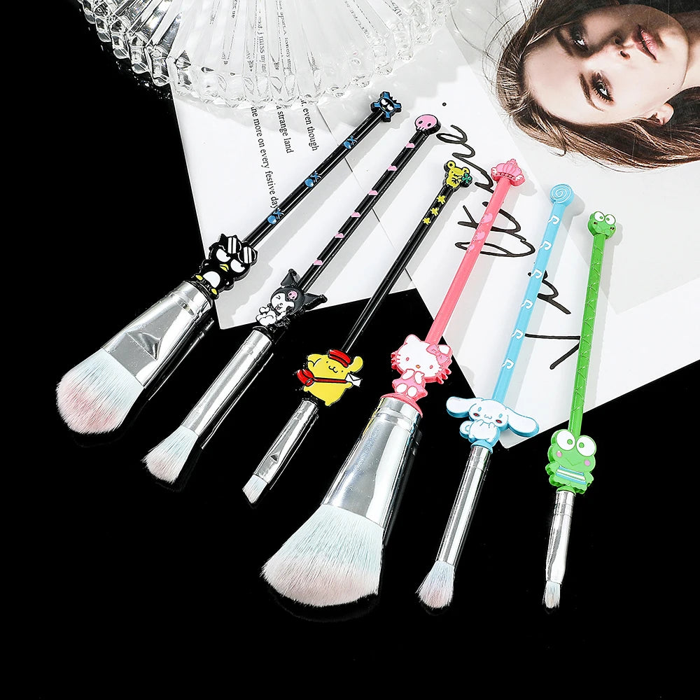 Sanrio 6pcs Makeup Foundation Brushes with Pouch (Hello Kitty | Cinnamoroll | Kuromi | Badtz Maru |Pompompurin | Keroppi)