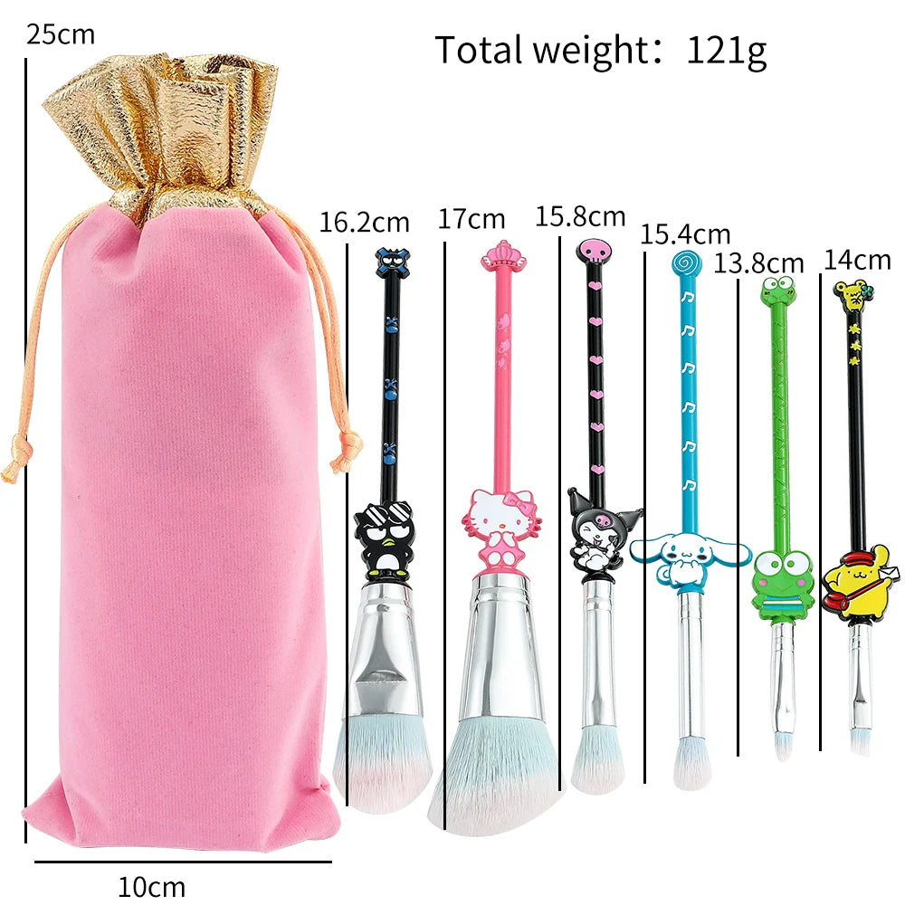 Sanrio 6pcs Makeup Brushes set with Pouch (Hello Kitty | Cinnamoroll | Kuromi | Badtz Maru |Pompompurin | Keroppi)
