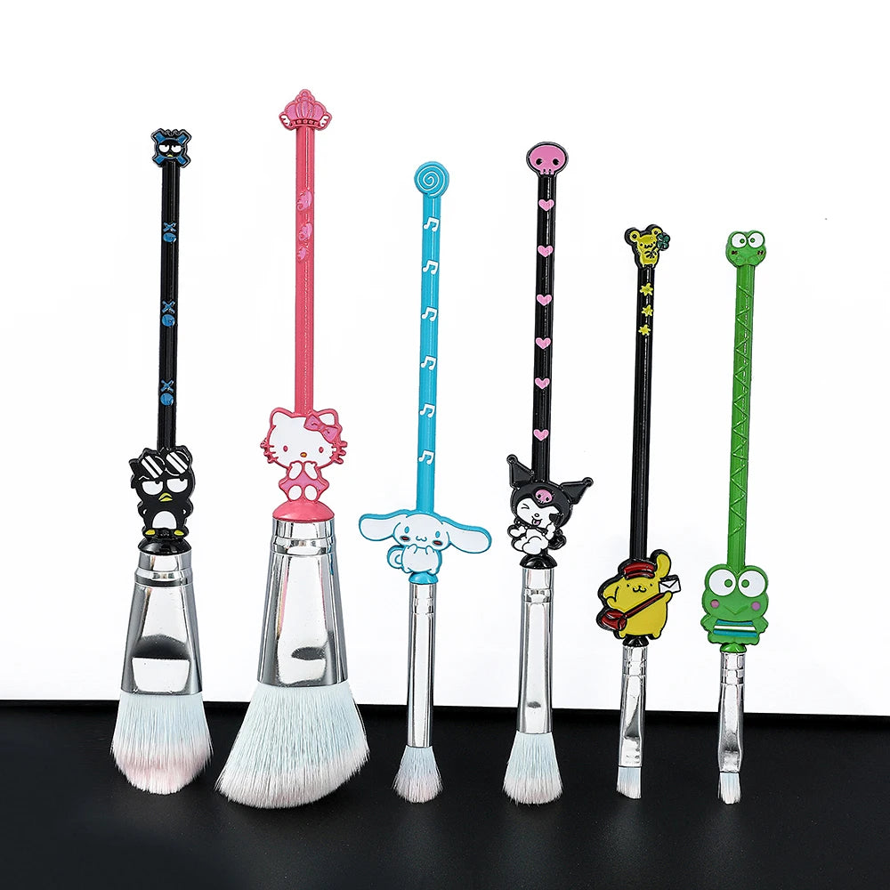 Sanrio 6pcs Makeup Brushes with Pouch (Hello Kitty | Cinnamoroll | Kuromi | Badtz Maru |Pompompurin | Keroppi)