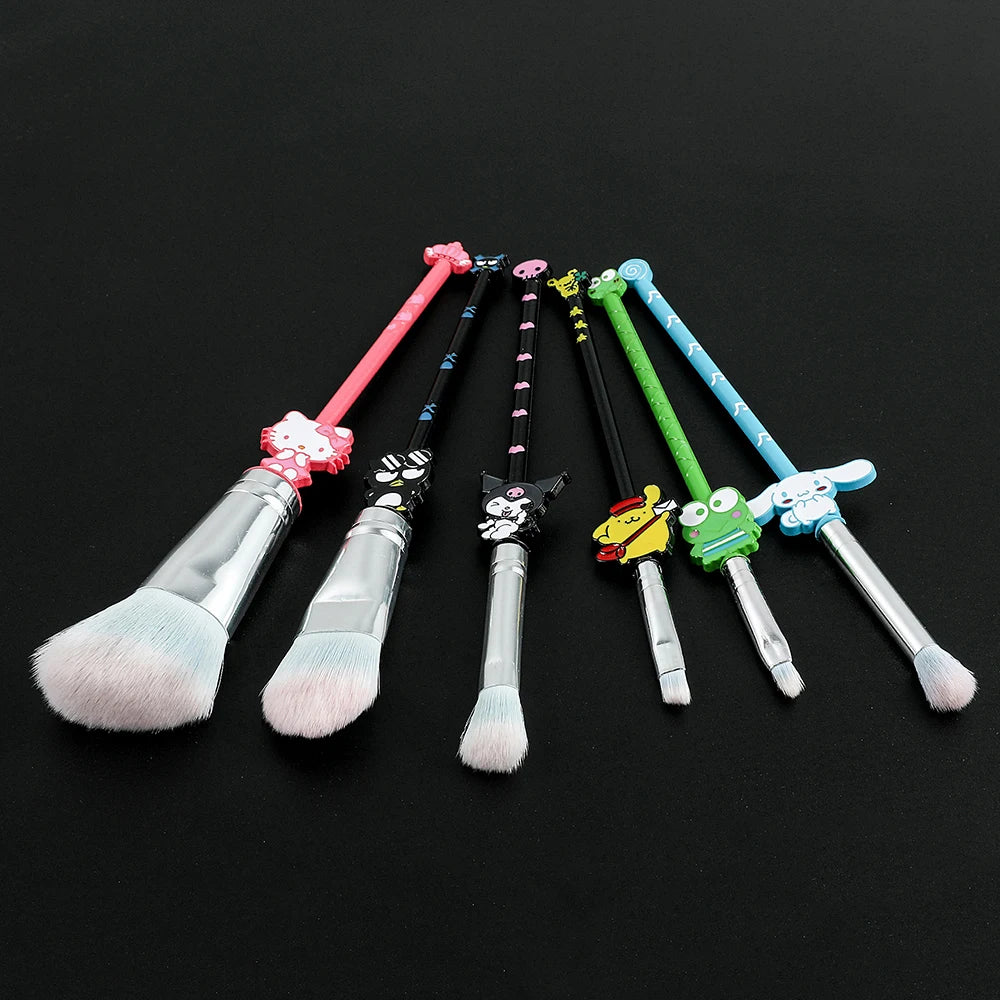 Sanrio 6pcs Makeup Powder Brushes with Pouch (Hello Kitty | Cinnamoroll | Kuromi | Badtz Maru |Pompompurin | Keroppi)